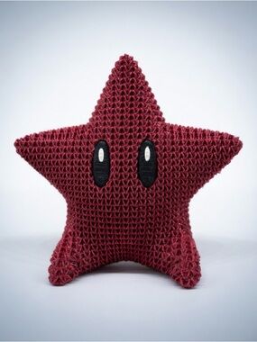 🌟 3D Printed Knitted Super Mario Super Star 5” - Shimmery Burgundy NEW
